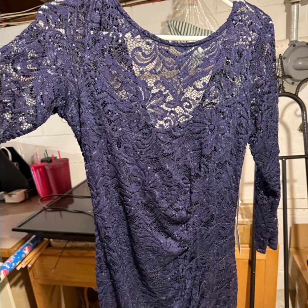 MARINA Long Sleeve Lace Dress in Rich Purple